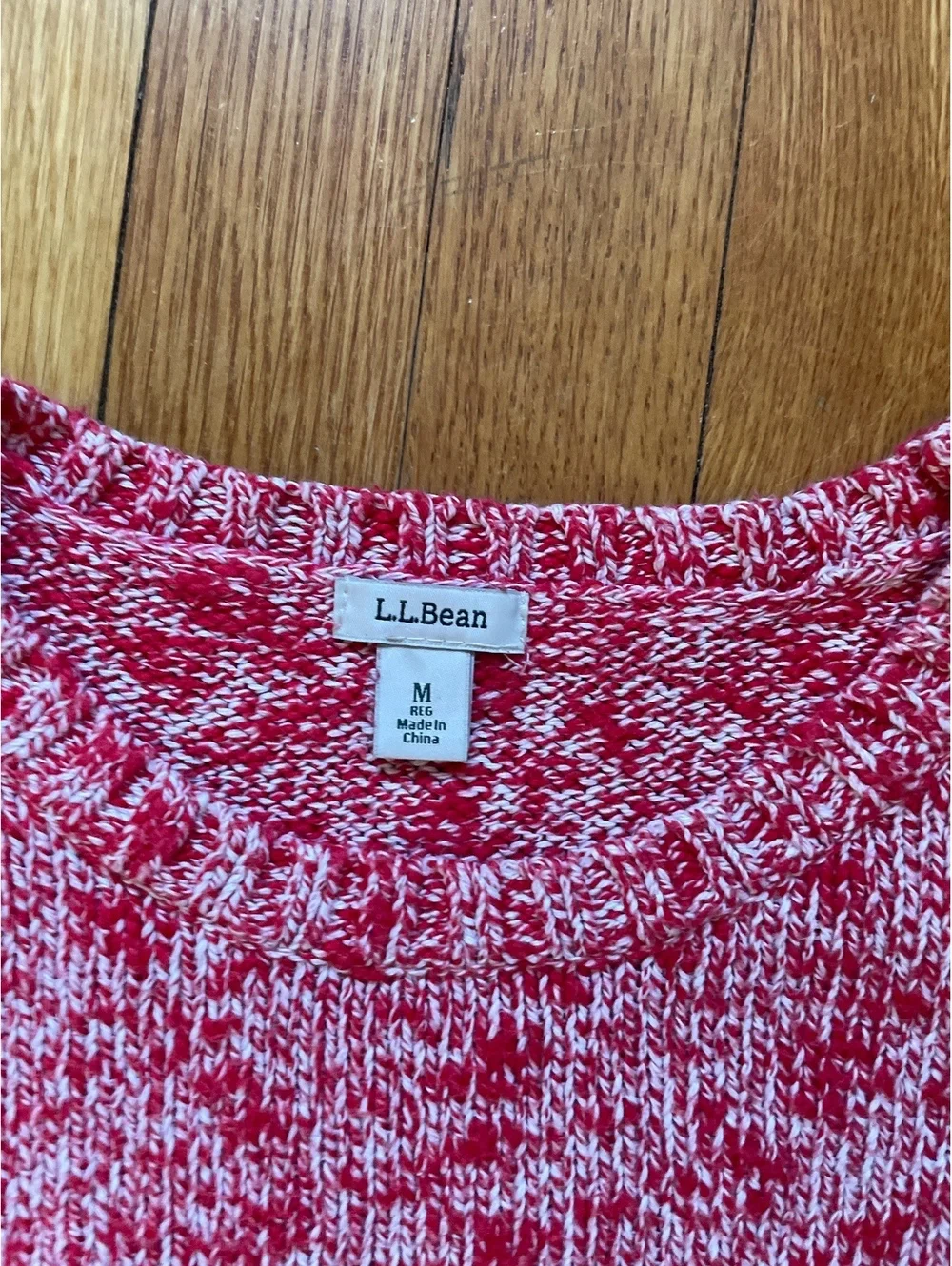 L.L.Bean Red White Marled Cotton Crewneck Sweater Women’s Medium
